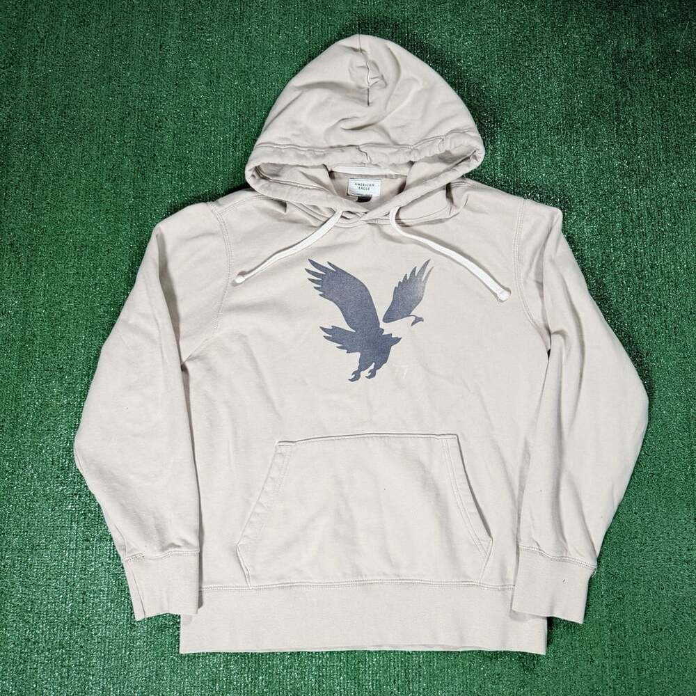 Y2K Mens American Eagle Super Soft Graphic Hoodie Sand Eagle Logo Medium